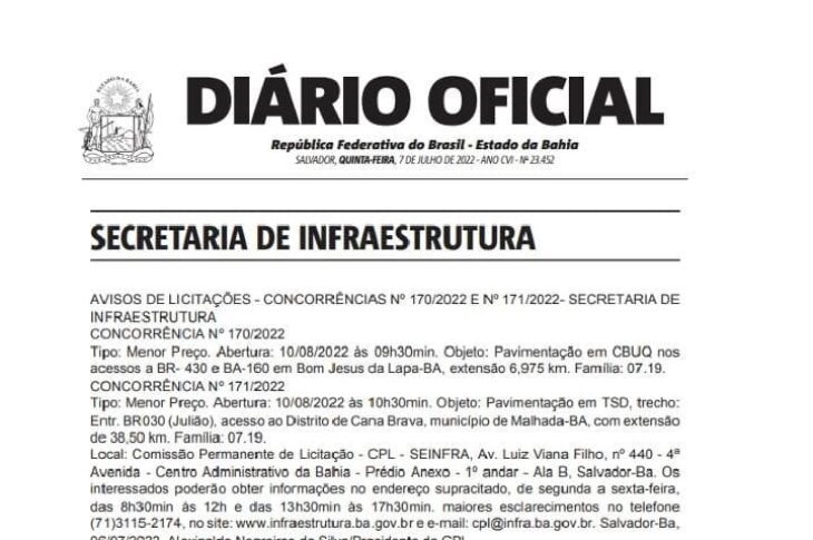 Aviso de licitação. Foto: DO