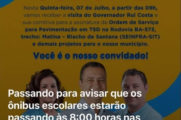 Prefeita de Matina teria suspendido aulas para transportar alunos. Foto: reprodução rede social