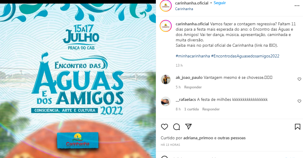 Instagram Oficial da Prefeitura. Foto: reprodução