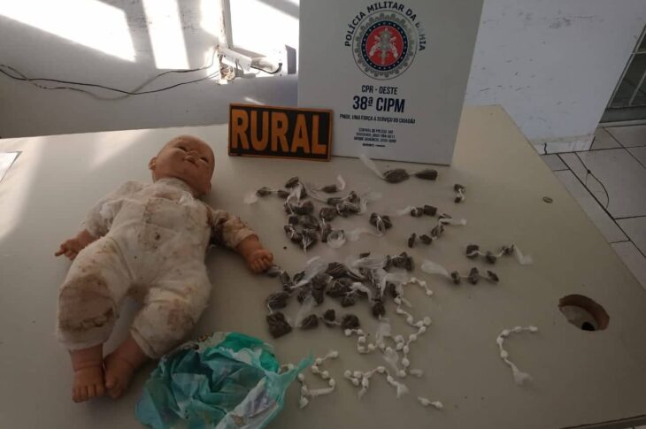 Homem é preso com drogas dentro de boneca. Foto: Polícia Militar