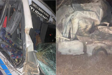 Acidente entre micro-ônibus e carro. Foto: reprodução Achei Sudoeste