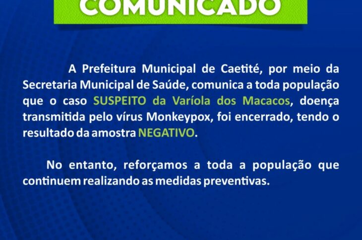 Comunicado da Prefeitura de Caetité. Foto: reprodução Secretaria de Saúde