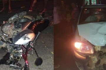 Acidente envolvendo moto e carro. Foto: Polícia Militar.