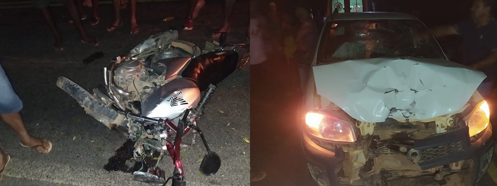 Acidente envolvendo moto e carro. Foto: Polícia Militar.