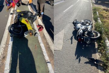 Colisão envolvendo duas motos. Foto: SMTran