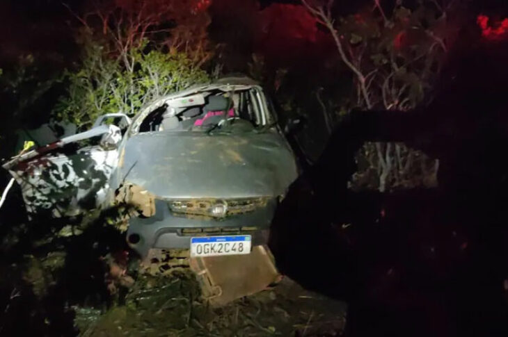 Carro capota na BR-349. Foto: PRF