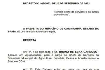 Nomeação de Bruno. Fonte: DOM