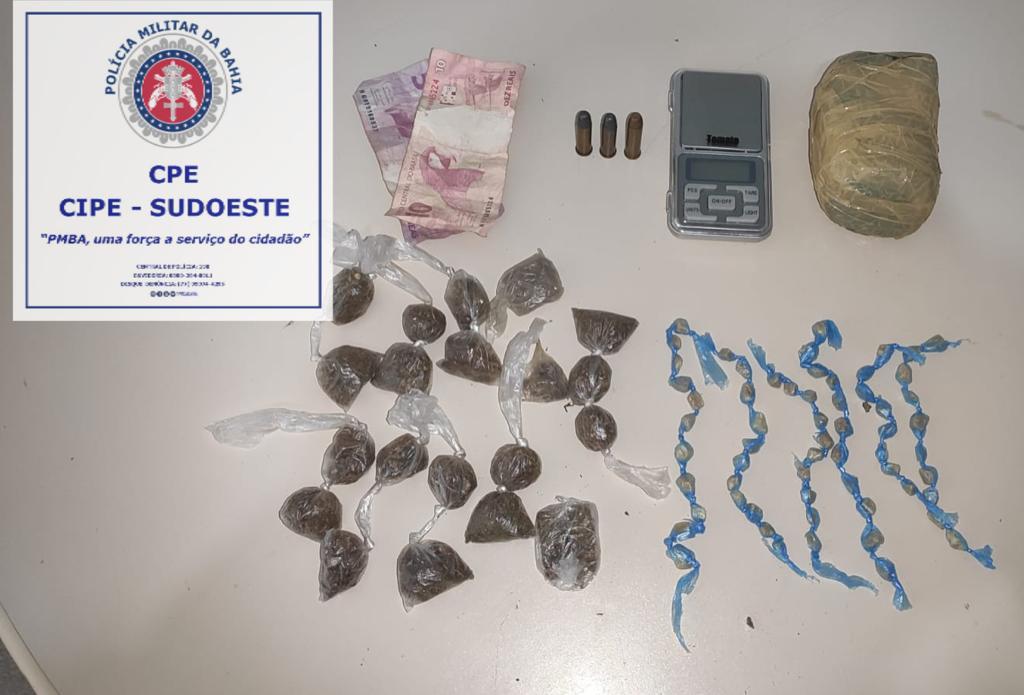 Suspeito de tráfico é preso com drogas em Carinhanha. Foto: Cipe Sudoeste