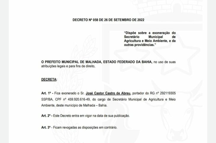 Exoneração. Foto: reprodução DOM