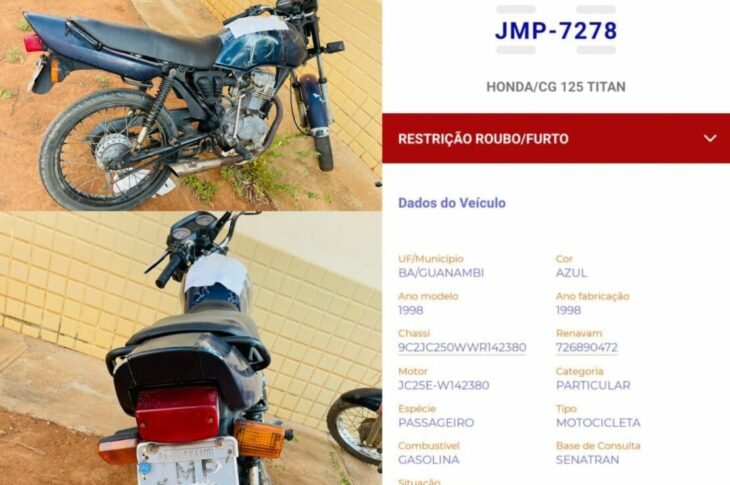 Moto apreendida em Iuiu. Foto: Polícia Militar