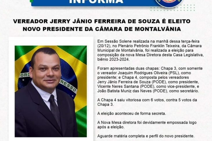 Jerry Jânio eleito presidente da Câmara de Montalvânia. Foto: Reprodução ASCOM