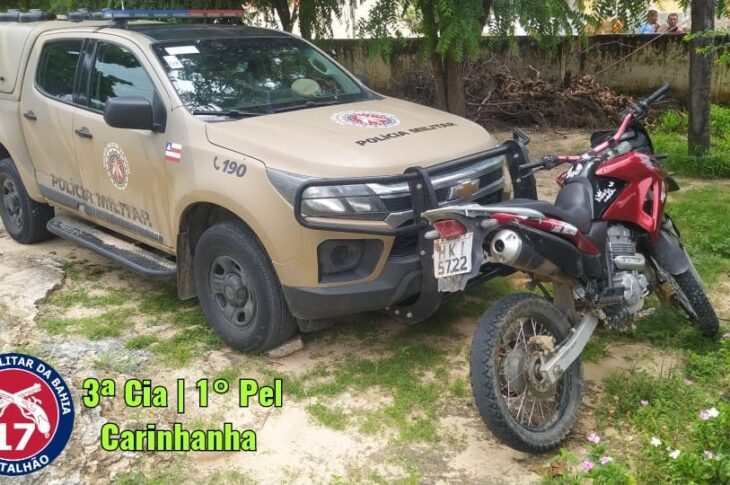 Moto recuperada em Carinhanha. Foto: Polícia Militar