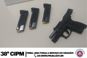 Arma é apreendida com suspeito de tráfico. Foto: Reprodução Polícia Militar
