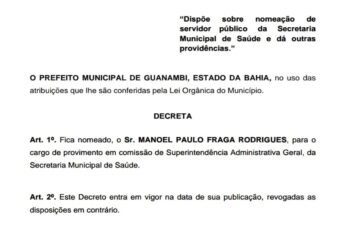 Nomeação de Manoel Paulo. Foto: Reprodução DOM