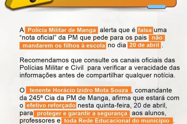 Polícia Militar desmente falsa nota. Foto: Polícia Militar