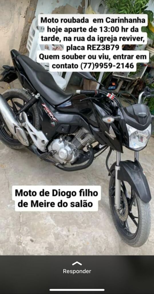 Moto furtada em Carinhanha. Foto: divulgação
