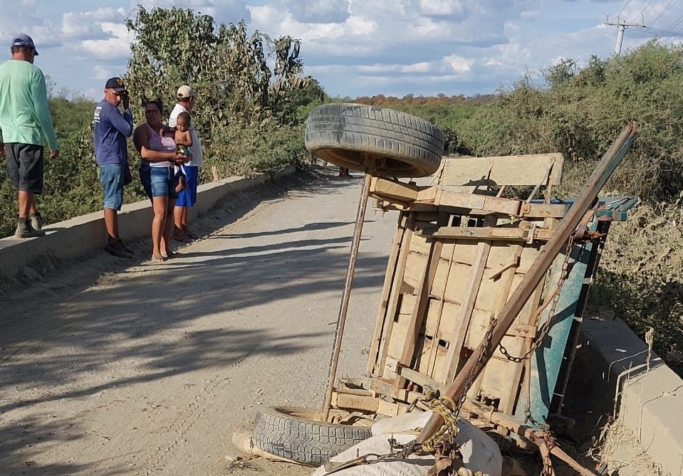 Acidente envolvedo caminhão e carroça. Foto: Polícia Militar