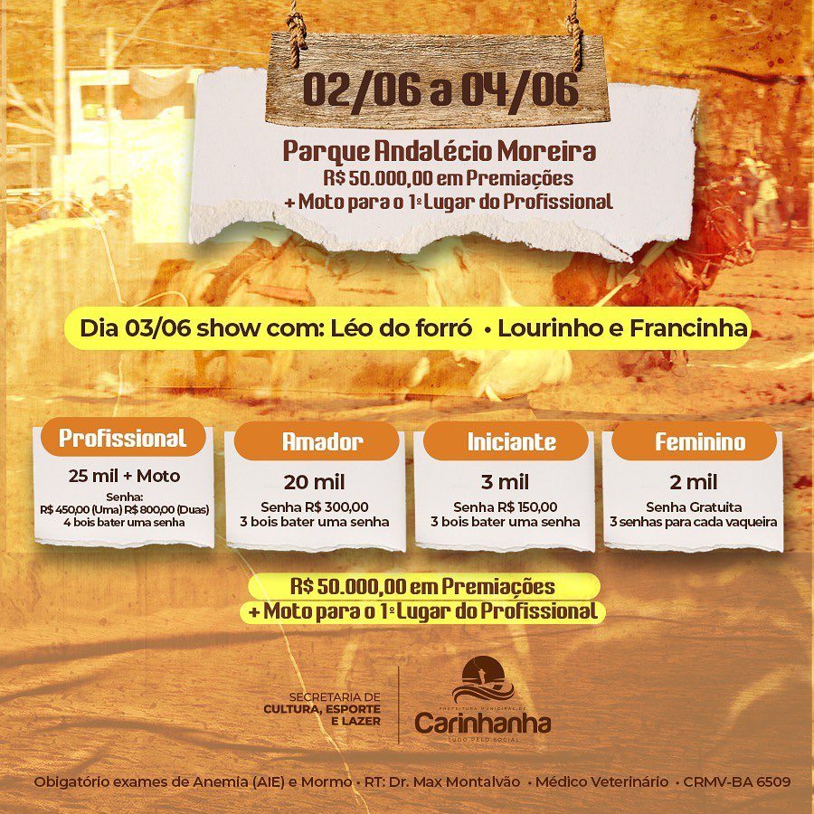 Programação da Agrivila 23. Foto: Reprodução Prefeitura de Carinhanha