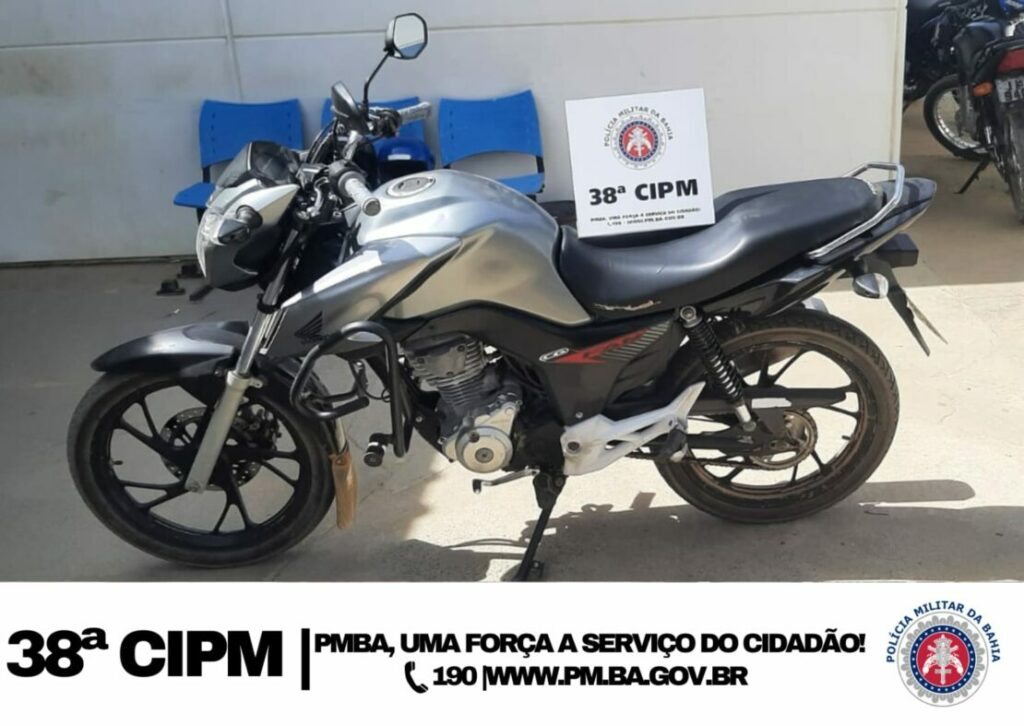 Moto apreendida em Bom da Lapa. Foto: Polícia Militar