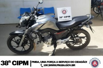 Moto apreendida em Bom da Lapa. Foto: Polícia Militar