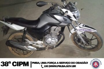 Moto apreendida. Foto: Polícia Militar