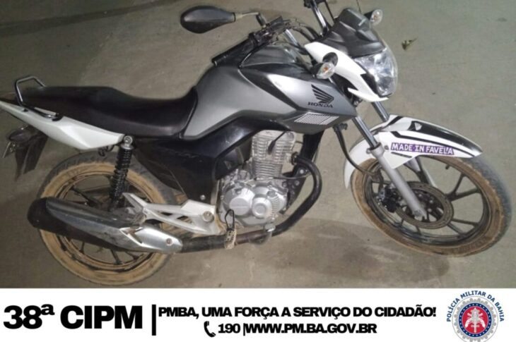 Moto apreendida. Foto: Polícia Militar