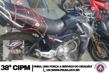 Moto apreendida. Foto: Polícia Militar