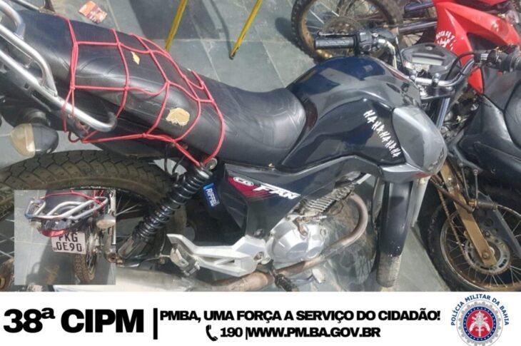 Moto apreendida. Foto: Polícia Militar