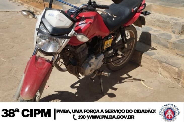 Moto apreendida. Foto: Polícia Militar