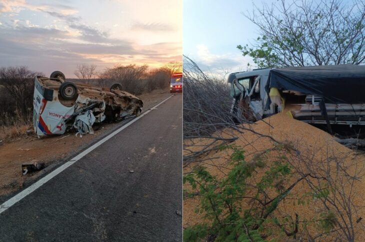 Acidente envolvendo ambulância e caminhão. Foto: Polícia Militar