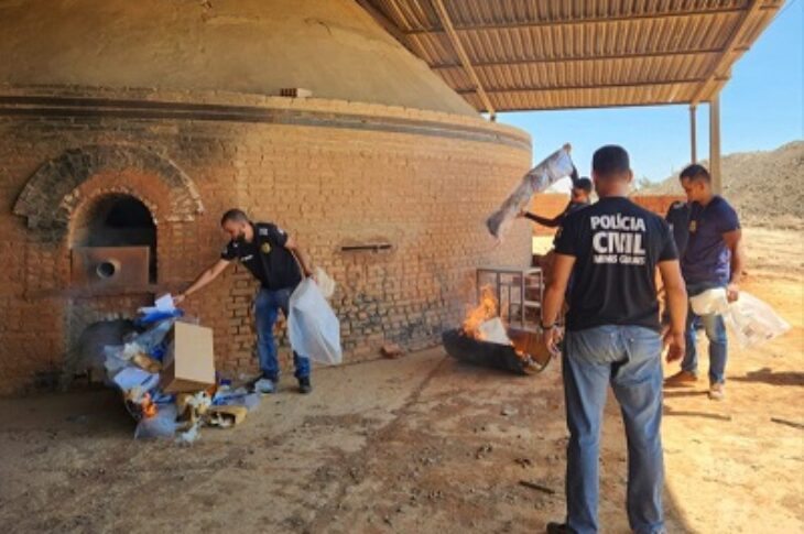 Drogas sendo incineradas. Foto: POlícia Civil