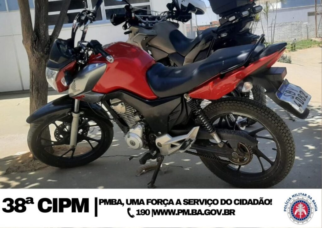 Moto recuperada em Bom Jesus da Lapa. Foto: Polícia Militar
