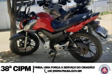 Moto recuperada em Bom Jesus da Lapa. Foto: Polícia Militar