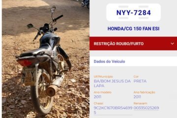 Moto roubada é encontrada em Carinhanha. Foto: Polícia Militar