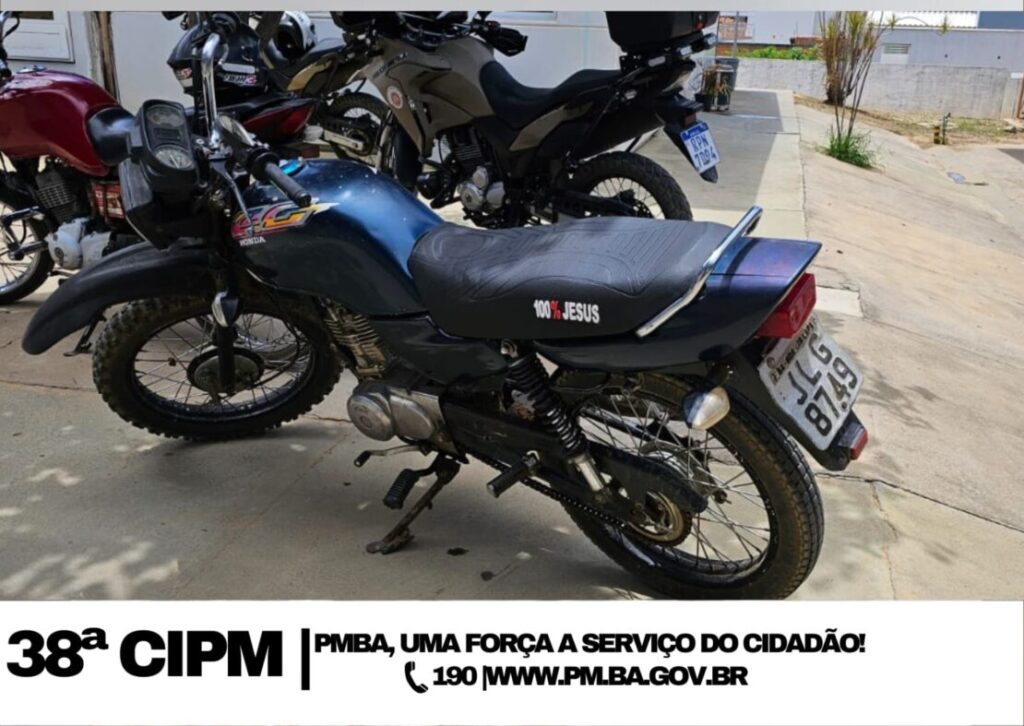 Moto apreendida em Bom Jesus da Lapa. Foto: Polícia Militar