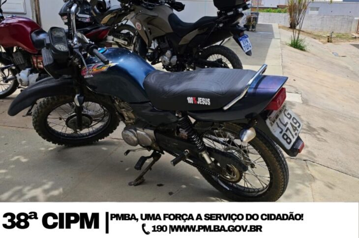 Moto apreendida em Bom Jesus da Lapa. Foto: Polícia Militar