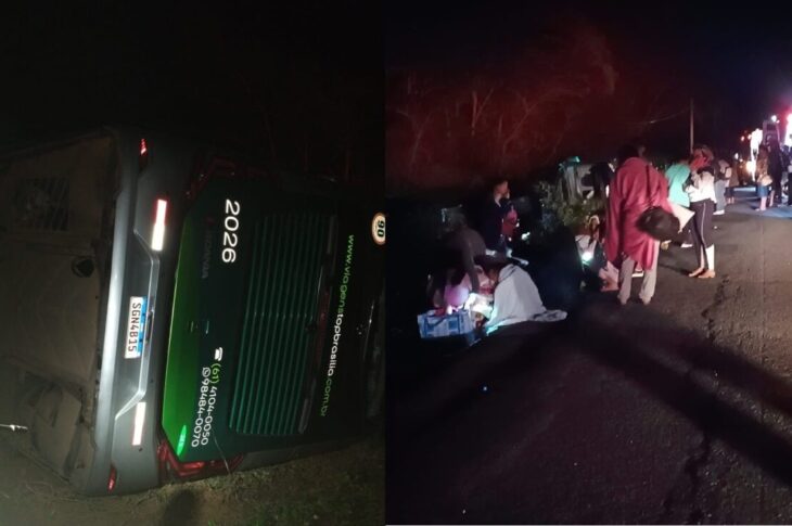 ônibus tomba na BR-430, em Caetité. Foto: Polícia Militar
