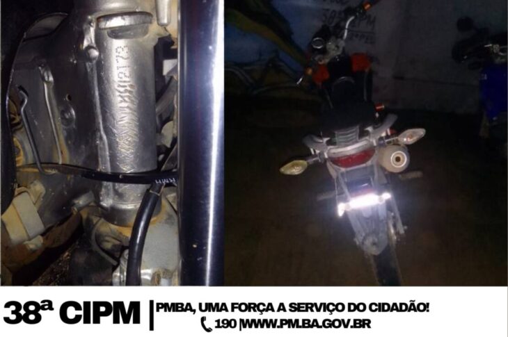Moto recuperada. Foto: Polícia Militar