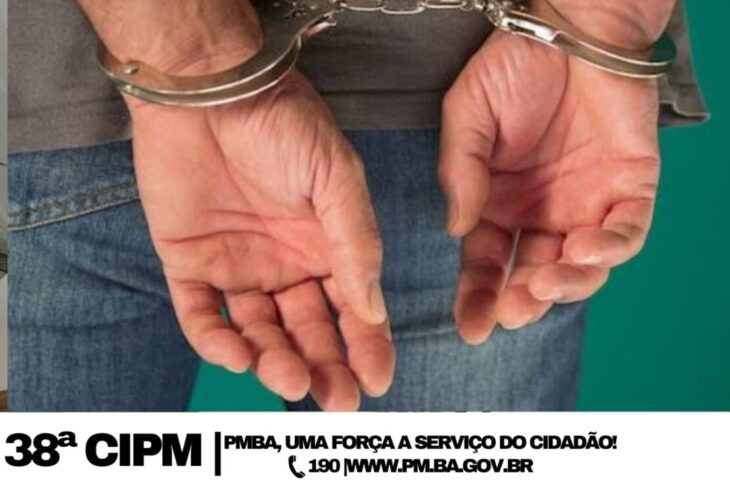 Acusado de roubo preso em Bom Jesus da Lapa. Foto: Polícia Militar