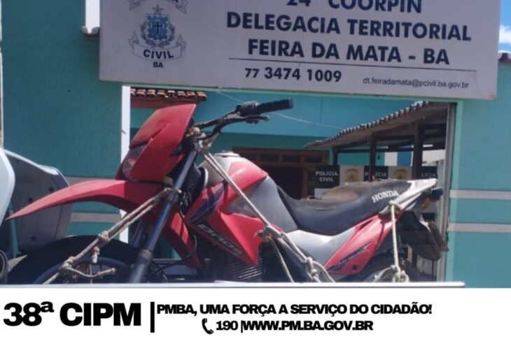 Moto recuperada em Feira da Mata. Foto: Polícia Militar