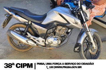 Moto apreendida em Bom Jesus da Lapa. Foto: Polícia Militar