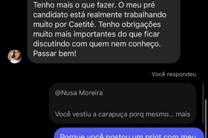 Print da conversa. Foto: Edu Vale