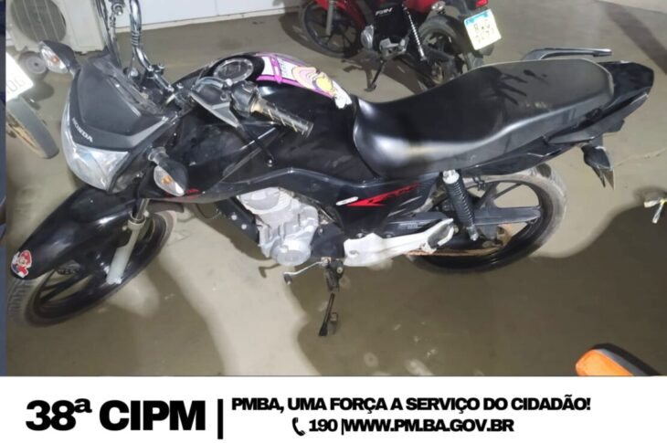 Moto recuperada em Bom Jesus da Lapa. Foto: Polícia Militar