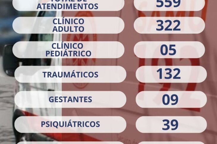 Relatório de atendimentos do Samu. Foto: divulgação