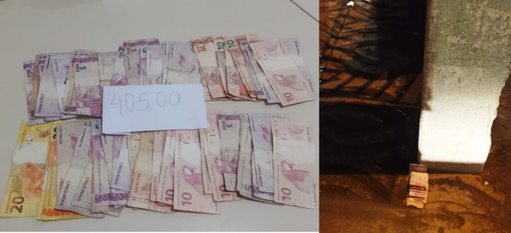 Dinheiro recuperado pela polícia. Foto: Polícia Militar