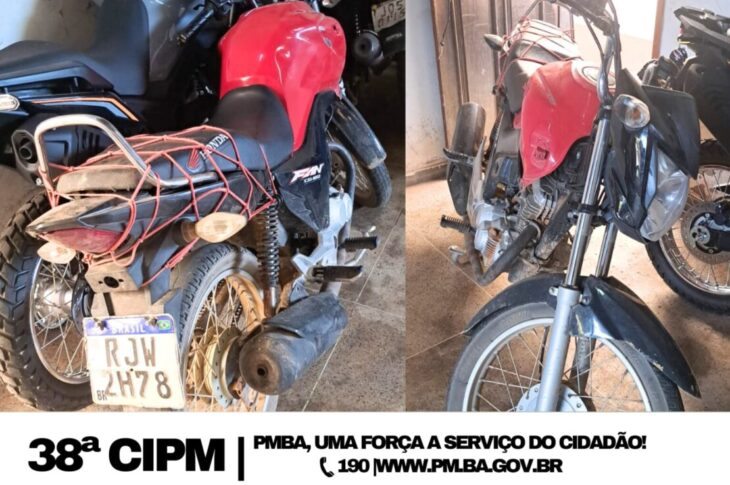 Moto apreendida em Riacho. Foto: Polícia Militar
