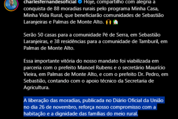 Postagem do deputado