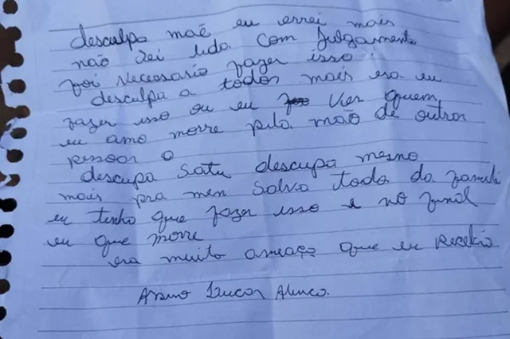 Carta deixada. Foto: reprodução