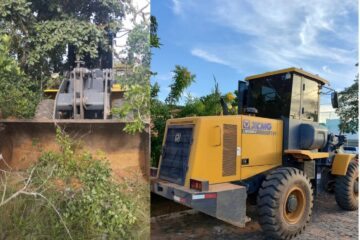 Pá carregadeira recuperada. Foto: Polícia Civil