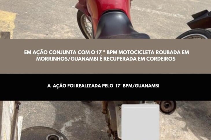 Moto furtada em Guanambi é recuperada em Cordeiros; polícia segue investigando o caso